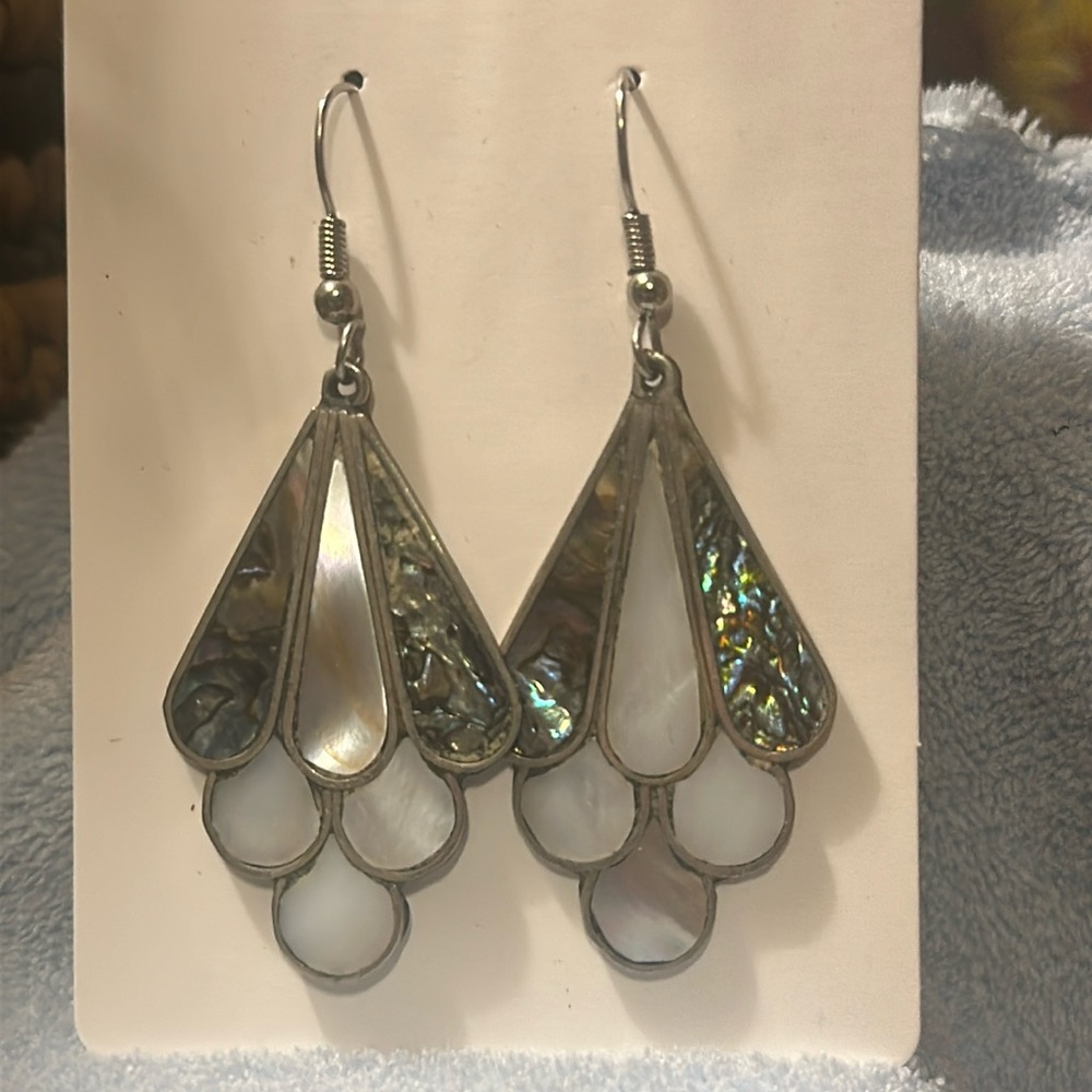 Sterling silver and abalone dangle earrings